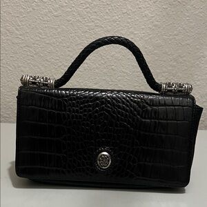 Brighton Black Croc Embossed Leather Wallet Clutch Mini Bag Silver Hardware